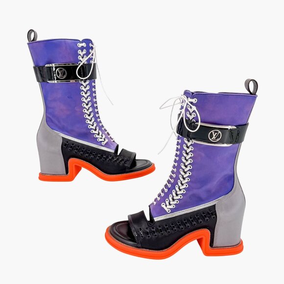 Louis Vuitton Moonlight Lace-Up Boots Size 37.5 US 7.5 Women’s Purple Satin - Picture 8 of 15